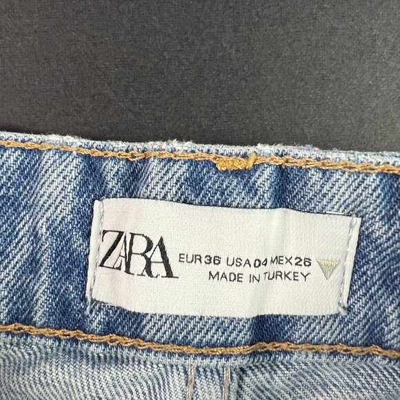 Zara Jeans Women's 26x30* High Rise Wide Leg Blue Distressed Raw Hem Denim Tag 4 - Picture 8 of 16